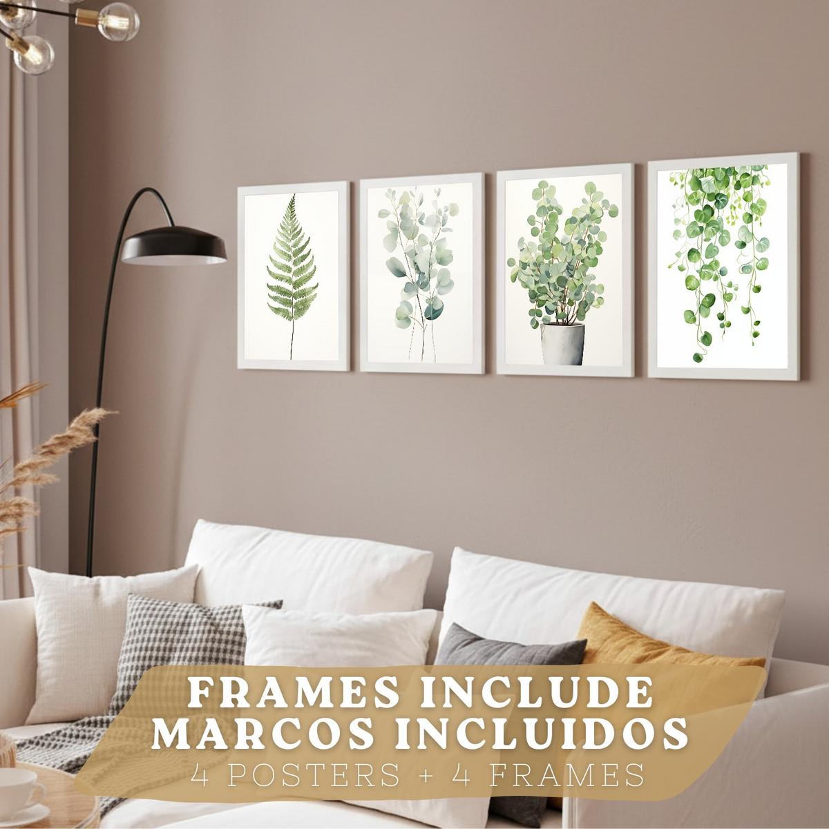 POSTER 4er Bilder-Set Wandbilder Boho Botanisch modern Wohnzimmer Deko, Schlafzimmer, Küche, Badezimmer Weißer Rahmen A3 - Weiß, Papier (29.7/1/42cm) - Nacnic