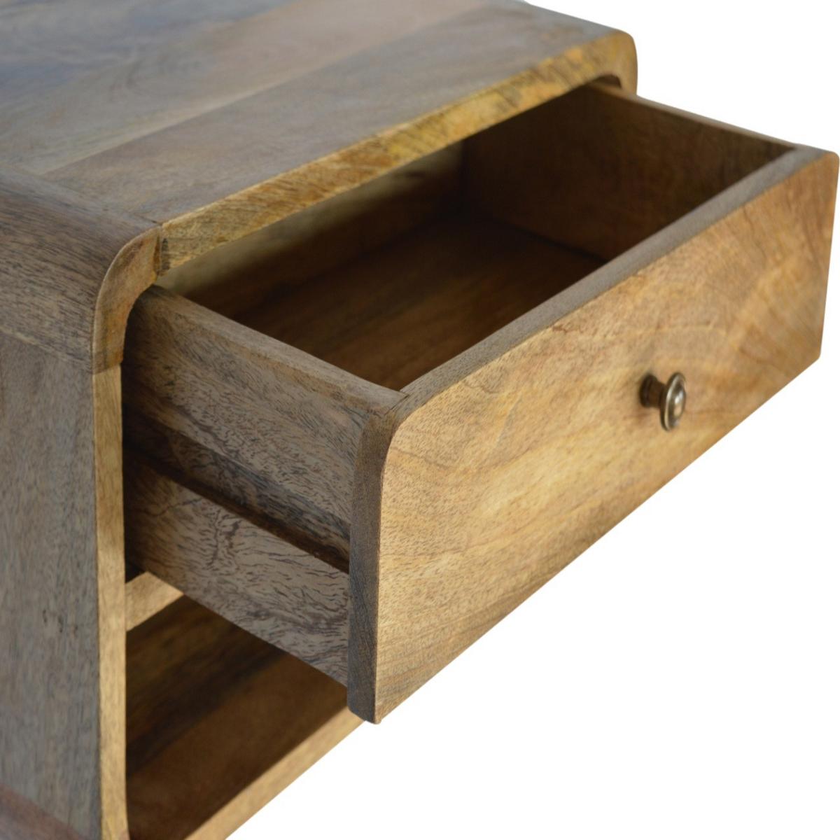 NACHTTISCH aus Massivholz, Wandmontiert, 1 Schublade, 1 offenes Regal, Beige - Eichefarben/Messingfarben, Holz/Metall (45/25/32cm) - Artisan Furniture