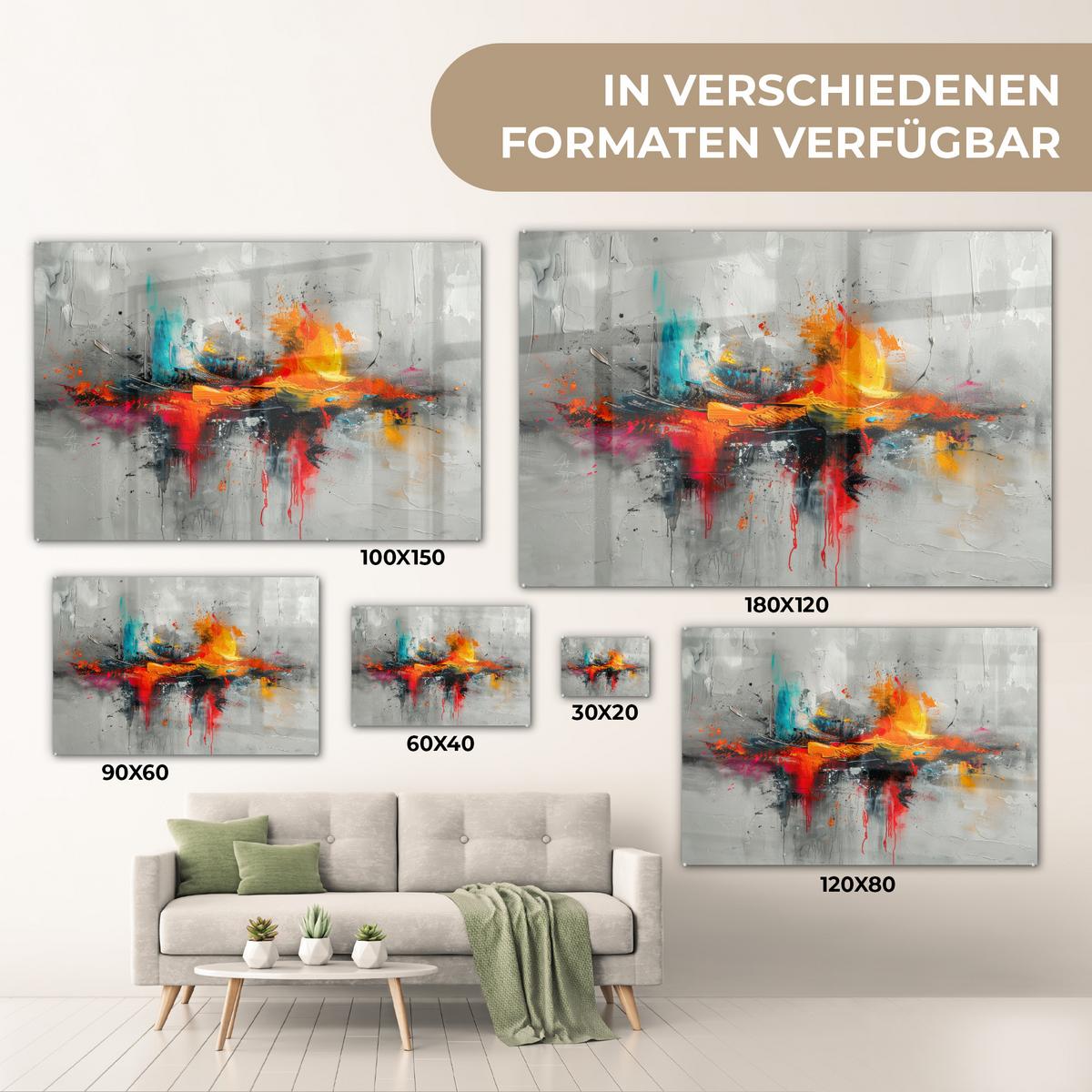 ACRYLGLASBILD Moderne Kunst - Orange - Grau - Abstrakt Wanddeko 60x40 cm - Hellgrau, Glas (60/40cm) - MuchoWow