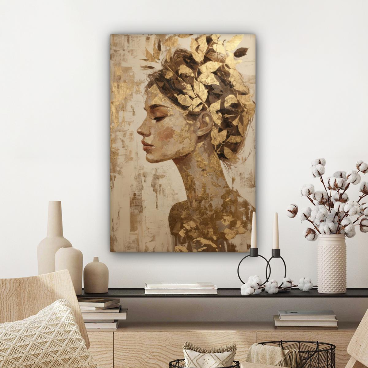 LEINWANDBILD Frau - Gold - Abstrakt - Textur Wanddeko Schlafzimmer 60x90 cm - Goldfarben, Textil (60/90cm) - MuchoWow