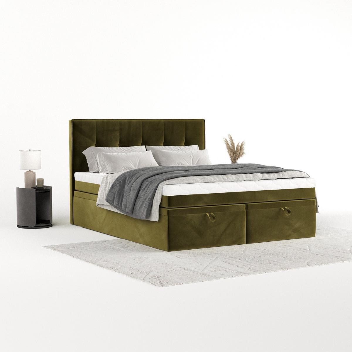 BOXBETT Arivo 140/200 cm Olivgrün im Kronos Stoff - Schwarz/Olivgrün, Holz/Holzwerkstoff (140/200cm) - AltaBeds