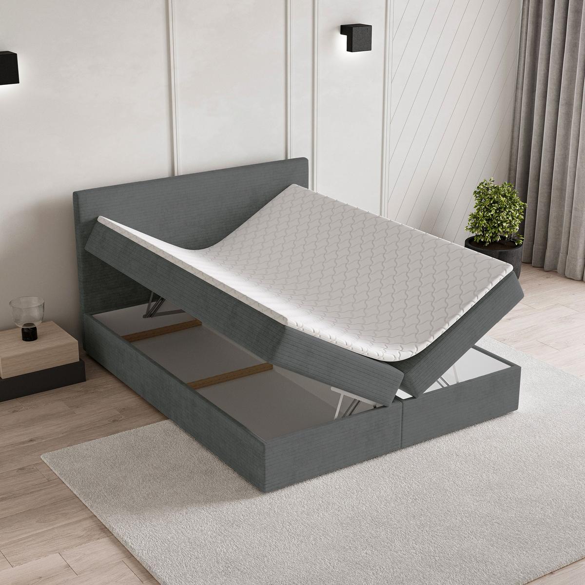 BOXBETT NIRA 180x200 cm mit Matratze und Topper - Grau - Grau, Holz (180/200cm) - MASSENO