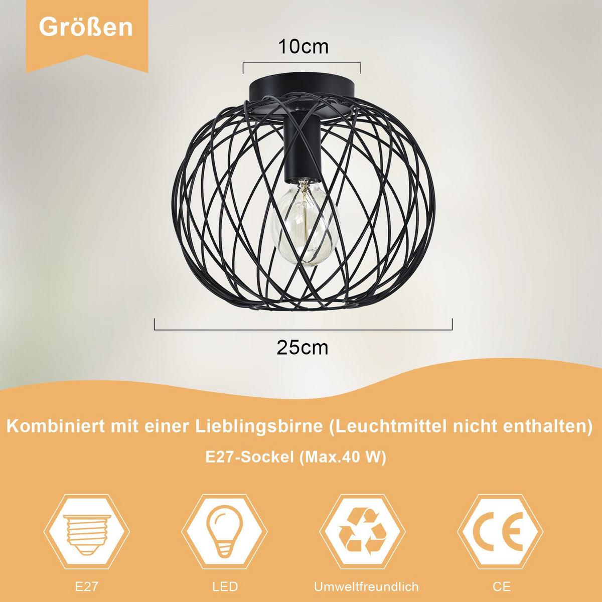 DECKENLEUCHTE Emden 25/25/19 cm - Schwarz, Metall (25/25/19cm) - Nettlife