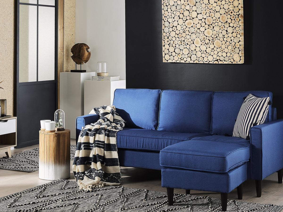 3-SITZER-SOFA mit Ottomane Polsterbezug Blau Avesta - Dunkelblau, Textil (186/85/131cm) - Beliani