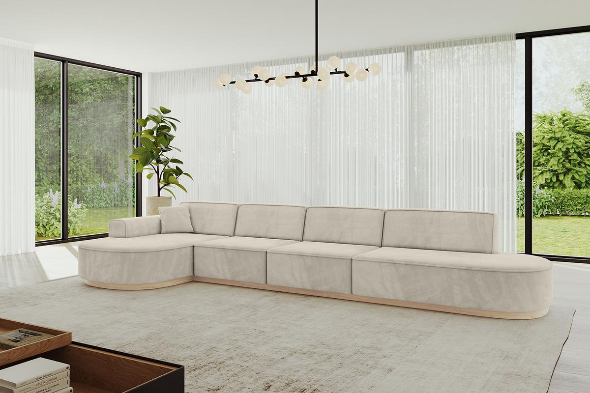 ECKSOFA Ottomane Links MARI-L3-v1 - 413x171x83 cm Ecru Velours - Ecru, Holzwerkstoff/Textil (413/171cm) - ALTDECOR