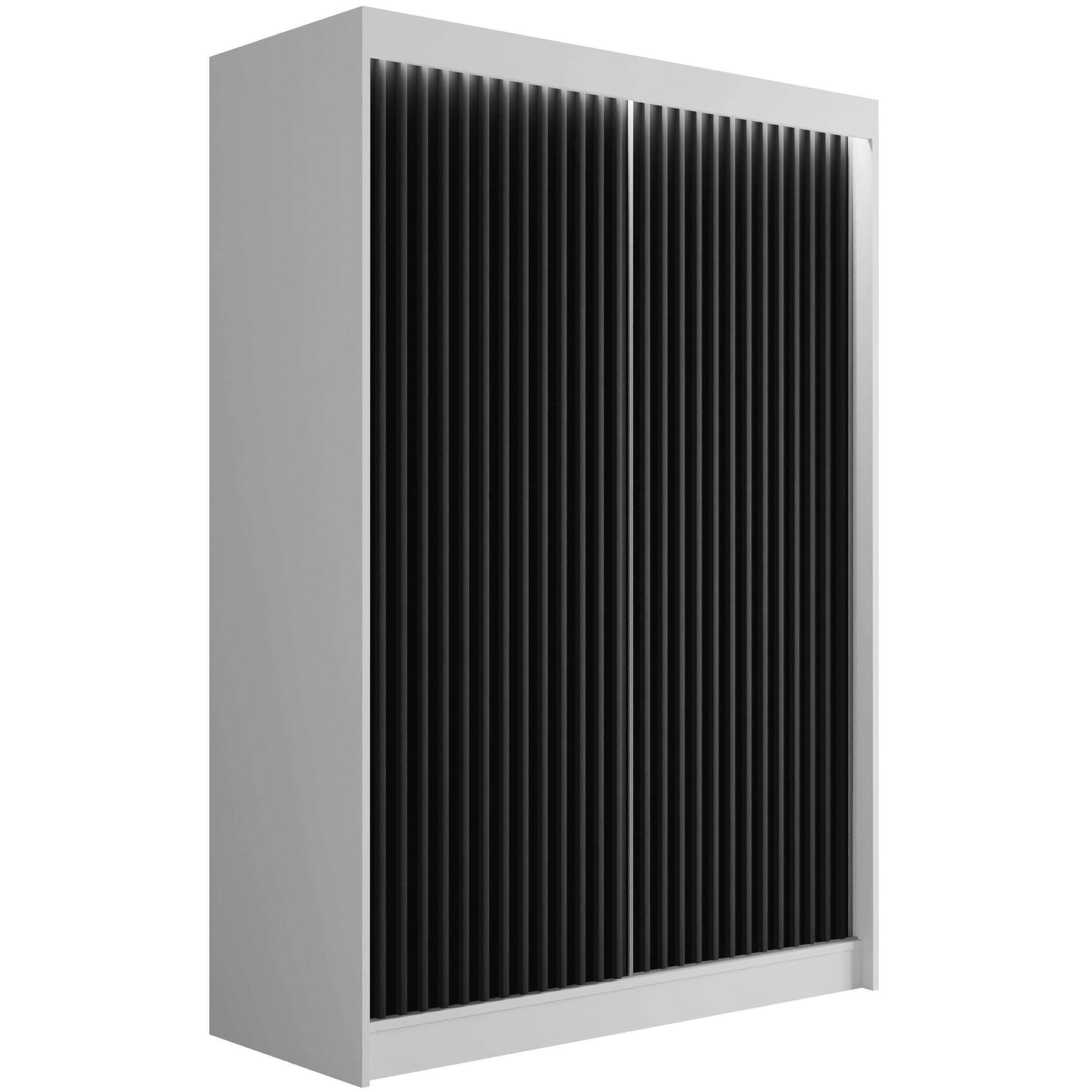 KLEIDERSCHRANK mit LED, Lamel-Schiebetüren VILANv2 - 150 cm Weiß + Lamelle schwarz - Schwarz/Weiß, Holzwerkstoff (150/215/61cm) - ALTDECOR