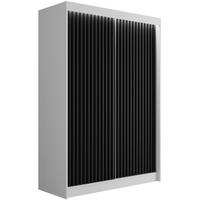 KLEIDERSCHRANK mit LED, Lamel-Schiebetüren VILANv2 - 150 cm Weiß + Lamelle schwarz - Schwarz/Weiß, Holzwerkstoff (150/215/61cm) - ALTDECOR