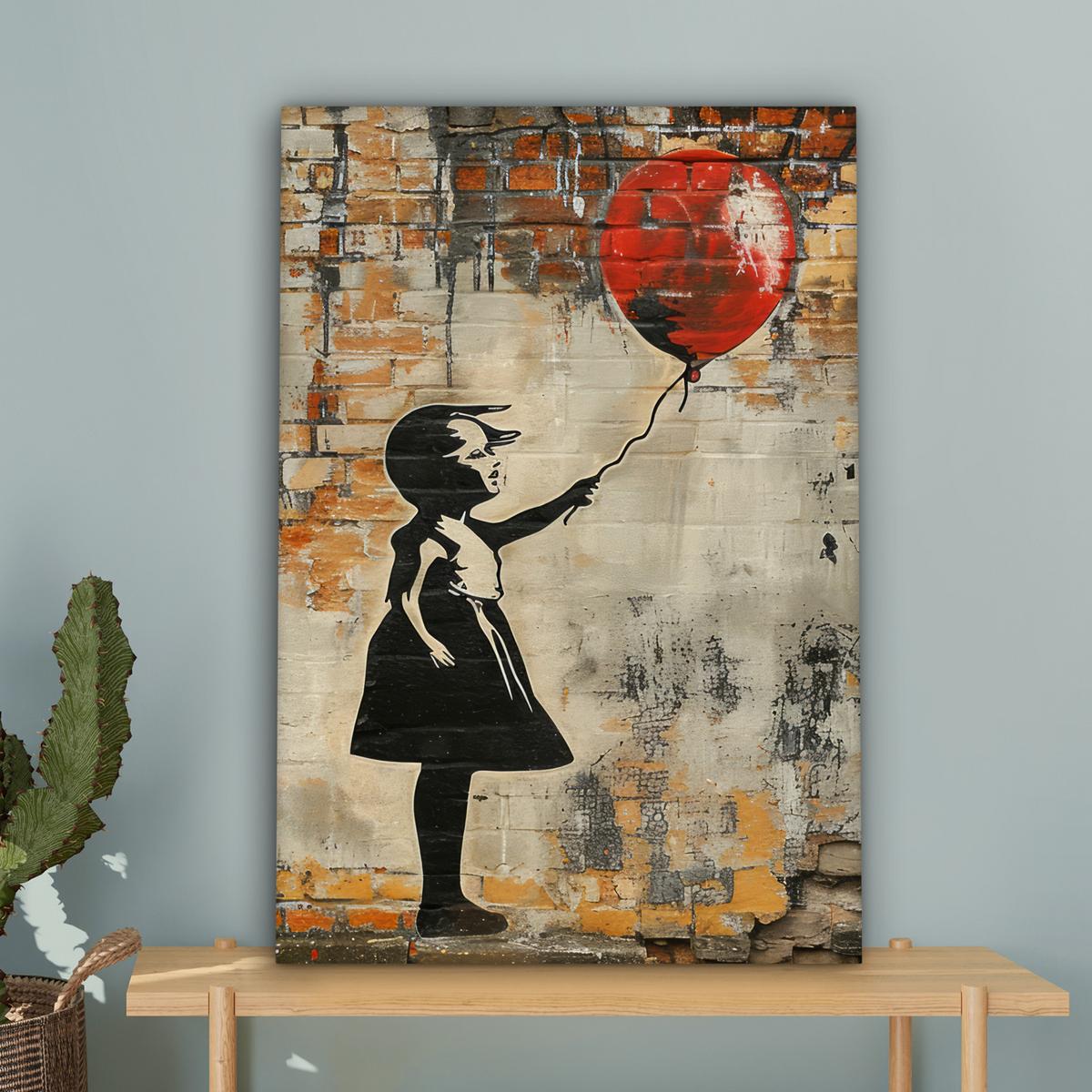 LEINWANDBILD Graffiti - Banksy - Mädchen - Straßenkunst Wanddeko 40x60 cm - Sandfarben, Textil (40/60cm) - MuchoWow