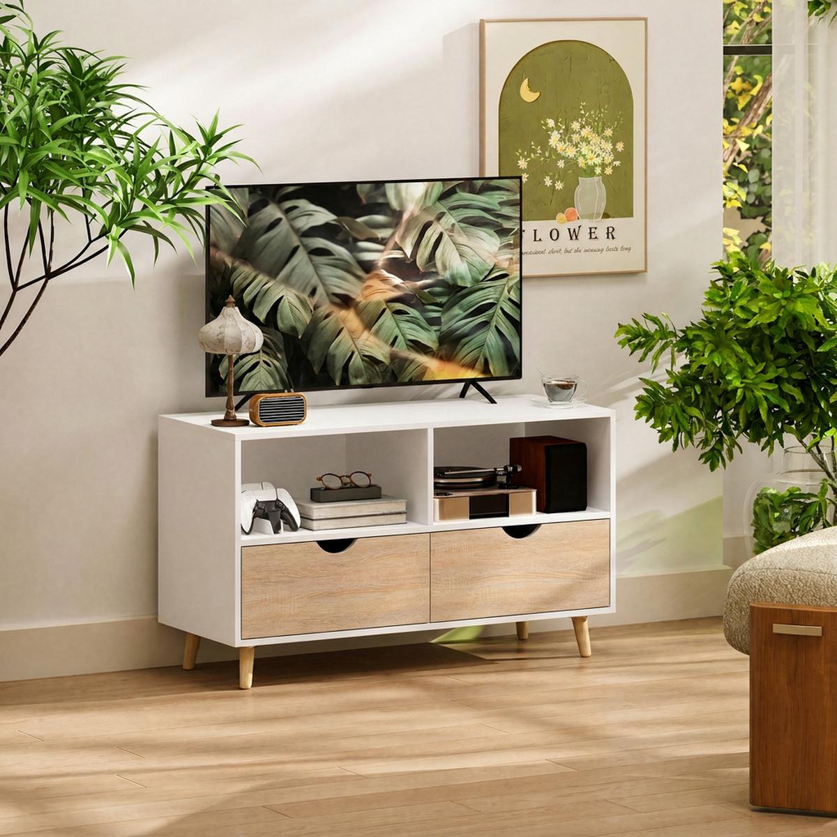 TV-SCHRANK Lowboard mit 2 Ablage, Schublade, Weiß - Weiß, Holzwerkstoff (39/58.3/99cm) - HOMCOM