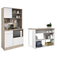 BUFFET weiß, Eiche, Set 2-tlg. Buffetschrank und Kücheninsel - Eichefarben/Weiß, Holzwerkstoff/Metall (116/184/80cm) - Parisot Meuble