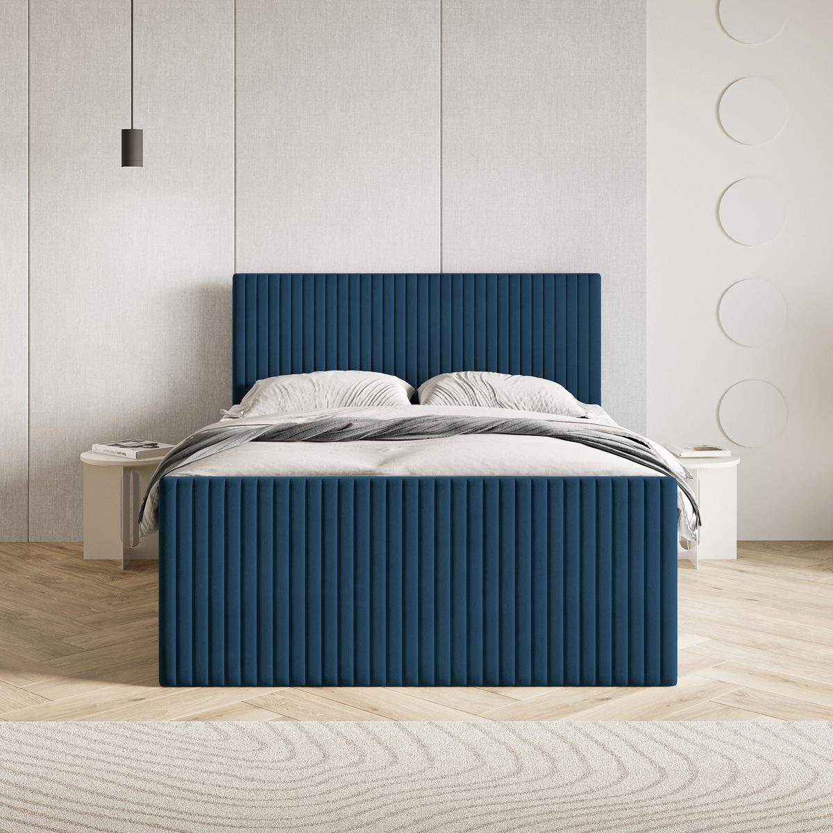 BOXBETT TERVAN 140x200 cm mit Matratze und Topper - Blau - Blau, Holz (140/200cm) - MASSENO