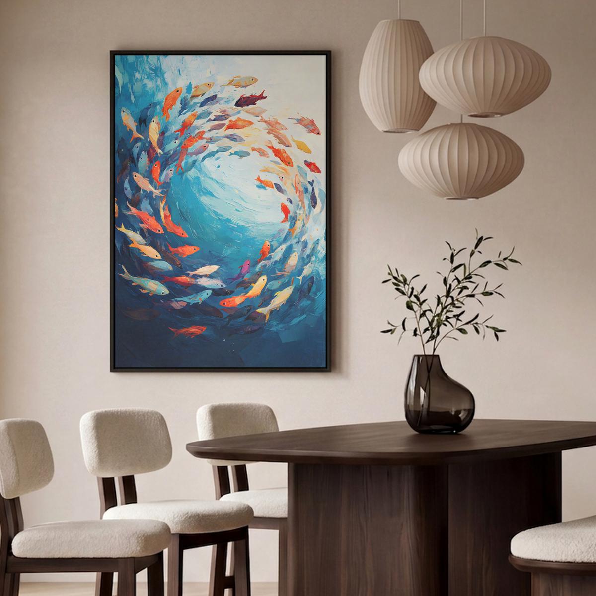 LEINWAND Bilder mit Rahmen - Meer - Fische - Bunt - Dynamisch - 100x150 - Hellblau, Textil (100/150cm) - MuchoWow