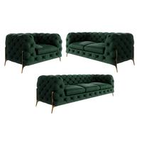 SITZGARNITUR 3+2+1 Chesterfield Lexi Flasche Grün Samt - Smaragdgrün/Goldfarben, Holz/Textil (243/75/100cm) - S-Style Möbel