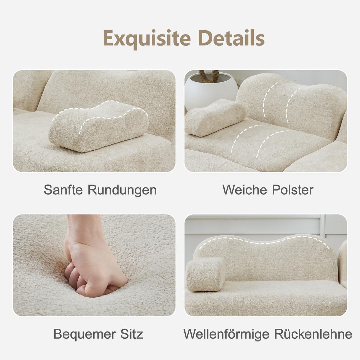 ECKSOFA L-Form Boneless Samt mit Ottoman - Beige, Textil (192/167cm) - Urban Meuble
