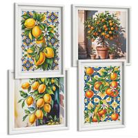BILDER SET 4er Set - 50x50 cm & 40x60 cm Weißer Rahmen - Farbenfrohe abstrakte Zitrusfrüchte - Weiß, Kunststoff (50/50cm) - TULUP