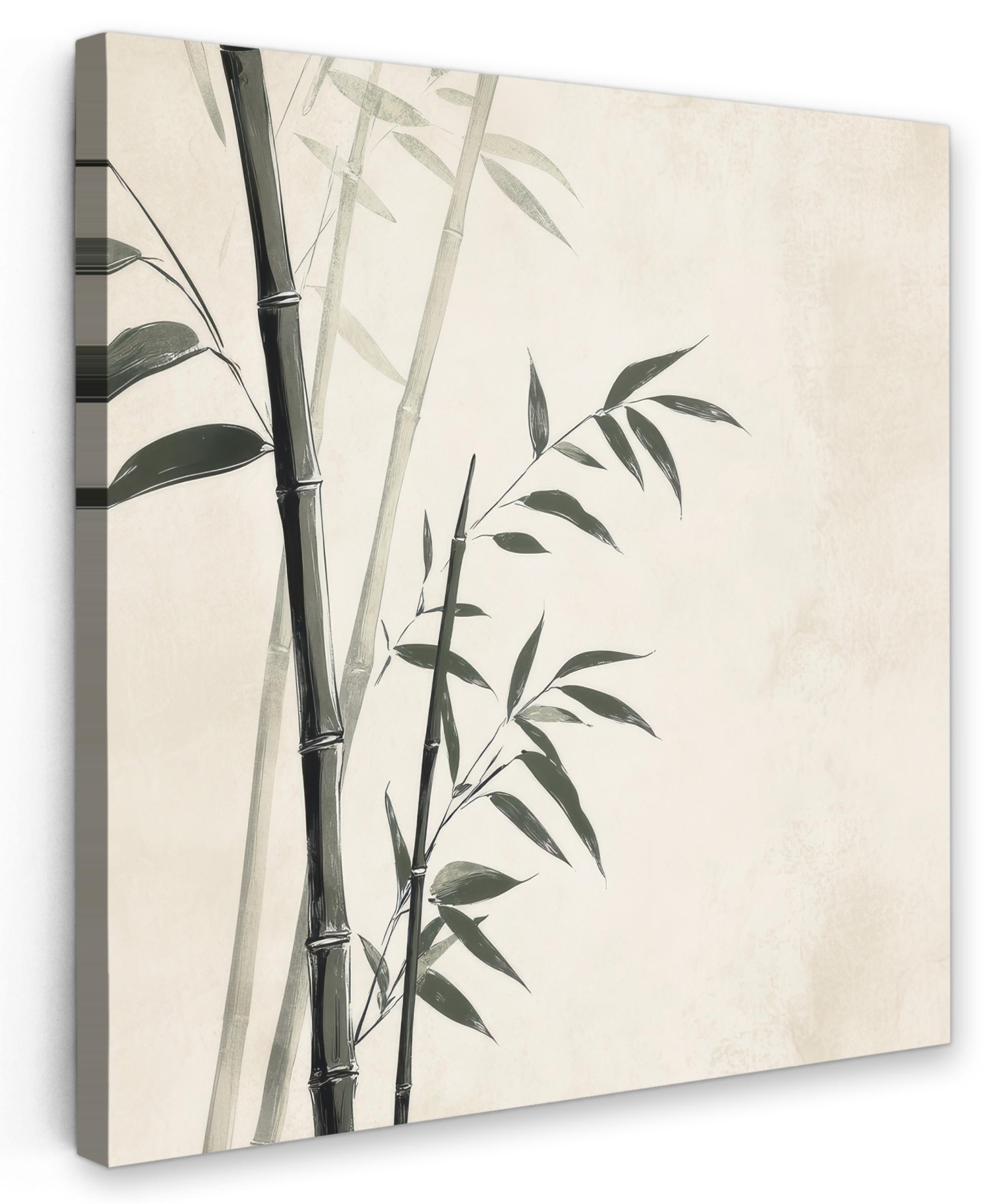 LEINWANDBILD Japandi - Bambus - Beige Deko Wohnzimmer 20x20 cm - Eukalyptusholzfarben, Textil (20/20cm) - MuchoWow