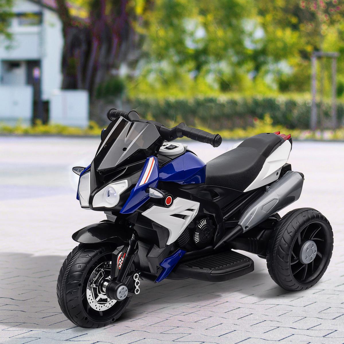 KINDER-ELEKTROMOTORRAD mit Musik, 3 km/h, für 3-5 Jahre Kinder - Blau, Metall (86/42/52cm) - HOMCOM