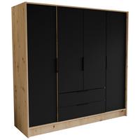 DREHTÜRENSCHRANK CAVA 200/200/51 cm Modern Kleiderschrank 4-türig Eiche Artisan - Schwarz/Eiche Artisan, Holzwerkstoff (200/200/51cm) - MASSENO