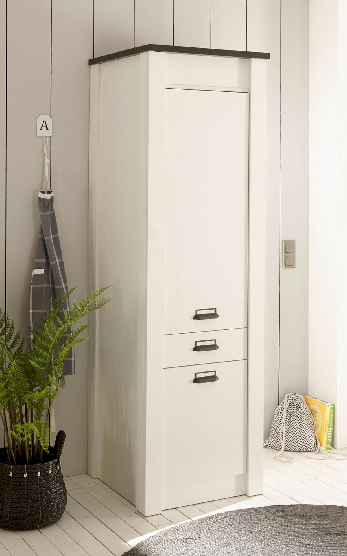 KÜCHE-HOCHSCHRANK weiß Pinie, anthrazit Landhaus 62 x 200 cm, Küchenschrank mit Soft-Close - Anthrazit/Schwarz, Holzwerkstoff/Metall (62/201/64cm) - Furn.Design