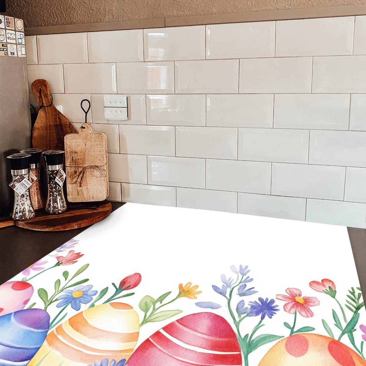 HERDABDECKPLATTE Blumengarten - Bunt - Eier Induktionsmatte 78x78 cm - Weiß, Kunststoff (78/78/0.2cm) - MuchoWow