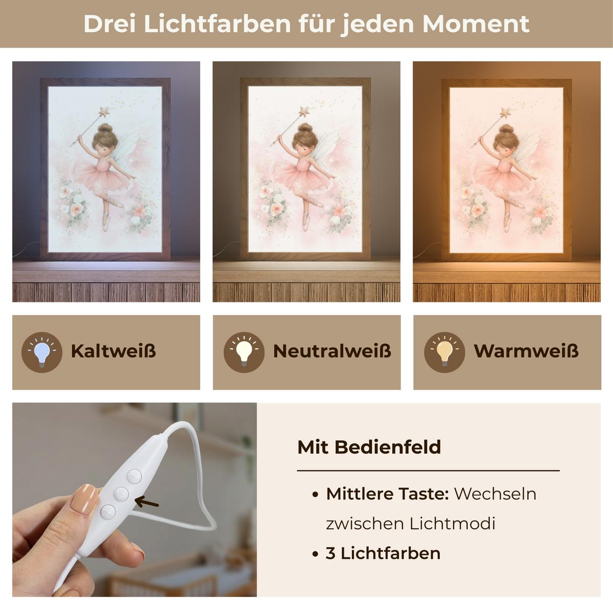 NACHTTISCHLAMPE Ballerina - Fee - Blumen - Rosa 20x30 cm - Rosa, Holzwerkstoff (8/20/30cm) - OnlyWow
