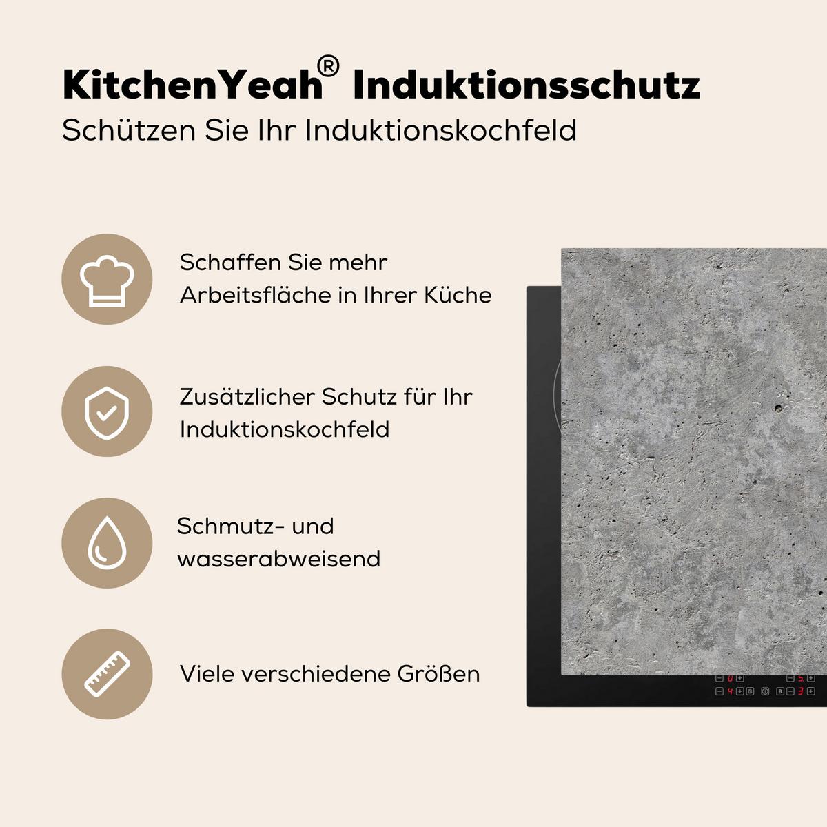HERDABDECKPLATTE Beton - Schiefer - Grau - Struktur aus Beton Herdabdeckung Induktionsfeld 70x52 cm - Hellgrau, Kunststoff (70/52/0.2cm) - MuchoWow