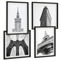 BILDER SET 4er Set - 50x50 cm & 40x60 cm Schwarzer Rahmen - Architektur Schwarz-Weiß-Minimalismus - Schwarz, Kunststoff (50/50cm) - TULUP