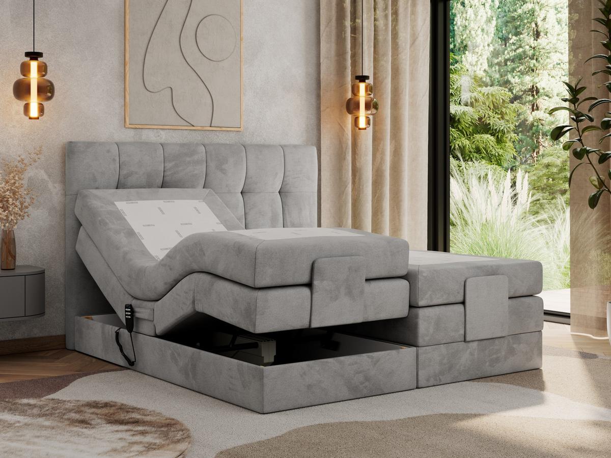 BOXBETT VITTORIA 200/200 - Hellgrau Velvet - H3 - Hellgrau, Holz/Textil (200/200cm) - MKS