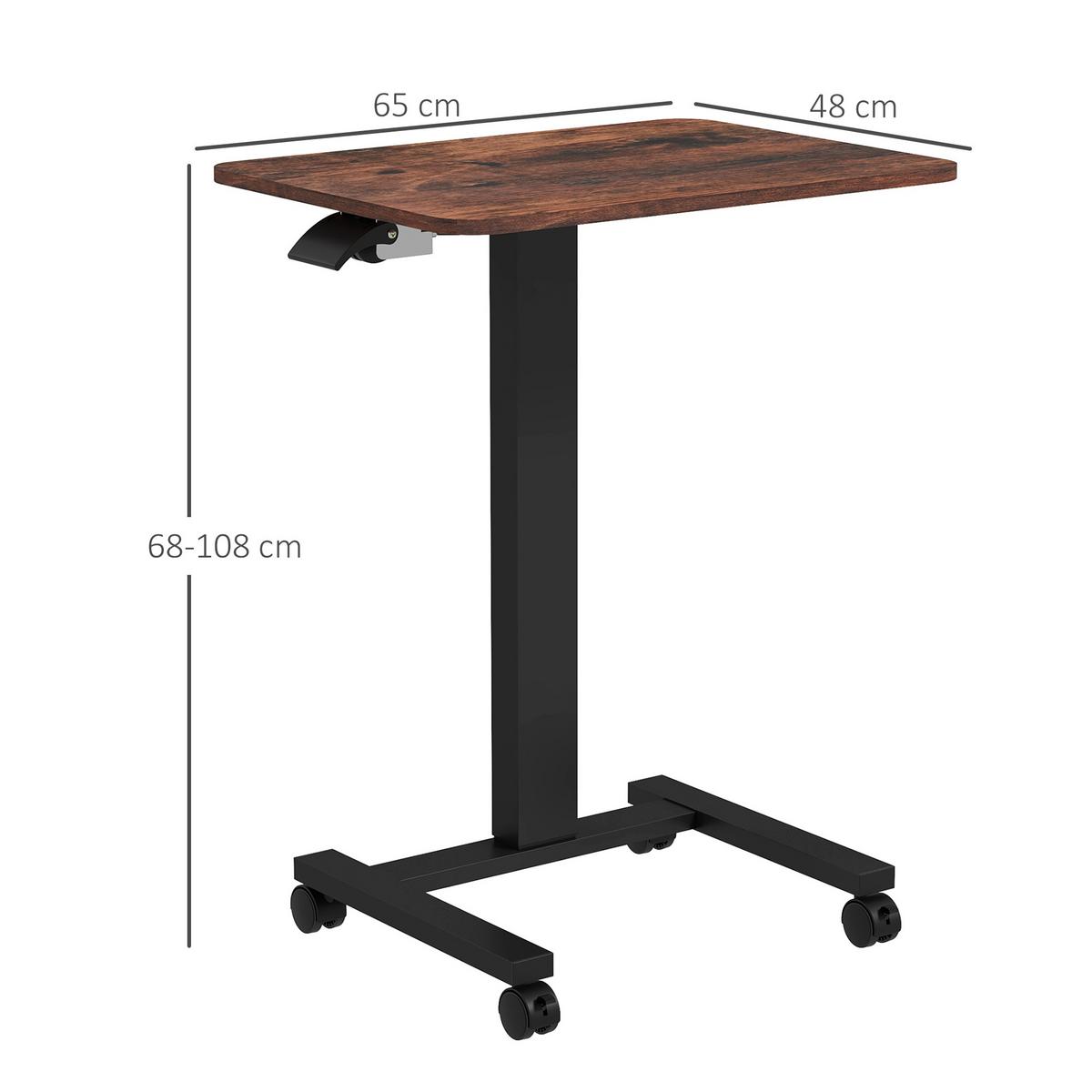 COMPUTERTISCH Höhenverstellbar, Laptoptisch mit Rollen, Steh-Sitz Schreibtisch - Braun, Kunststoff (65/48/108cm) - Vinsetto
