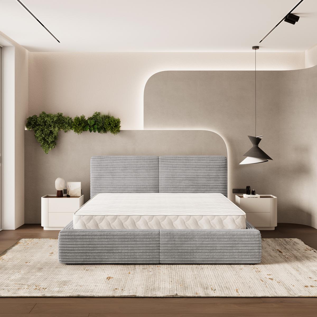 POLSTERBETT FELURO T 120x200 cm mit Bettkästen - Hellgrau - Hellgrau, Holz/Textil - MASSENO