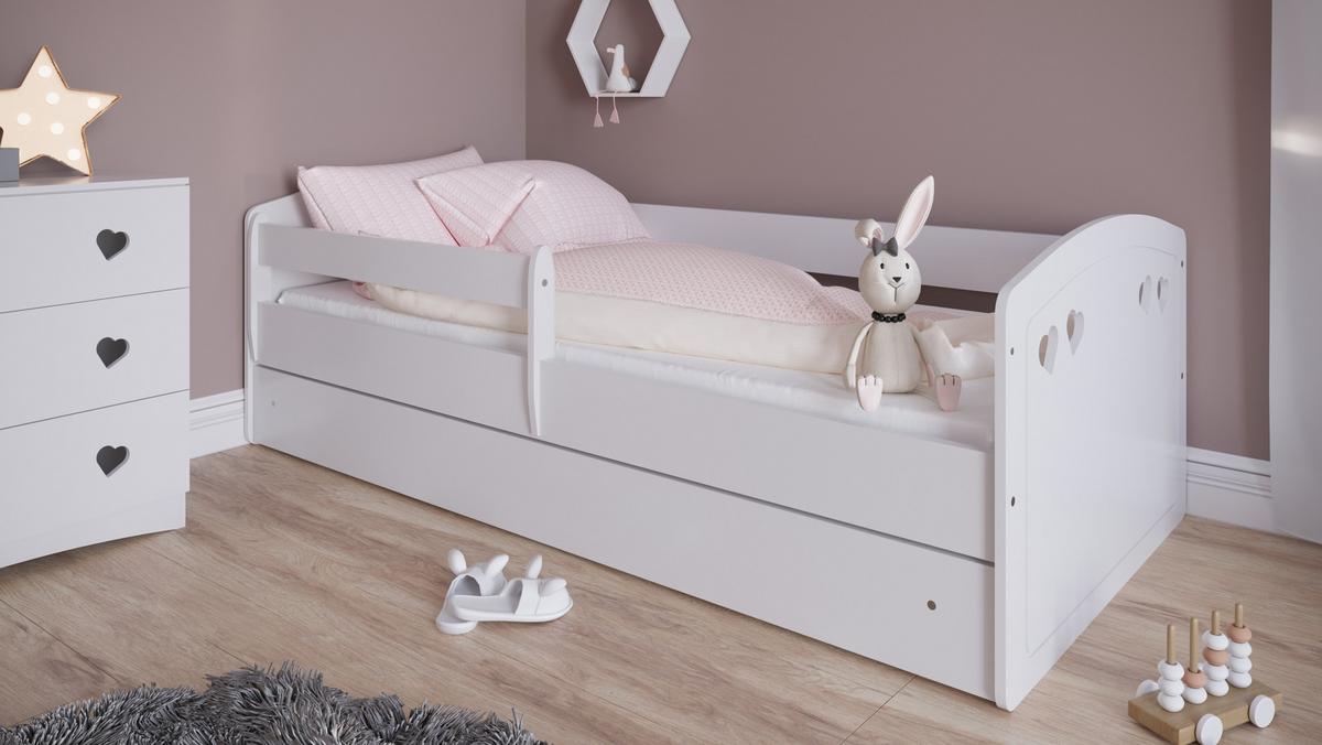 KINDERBETT JULIA mit Schublade und Matratze Weiß 90/65/184 - Weiß, Holzwerkstoff (80/180cm) - RAUMHIRSCH FURNITURE