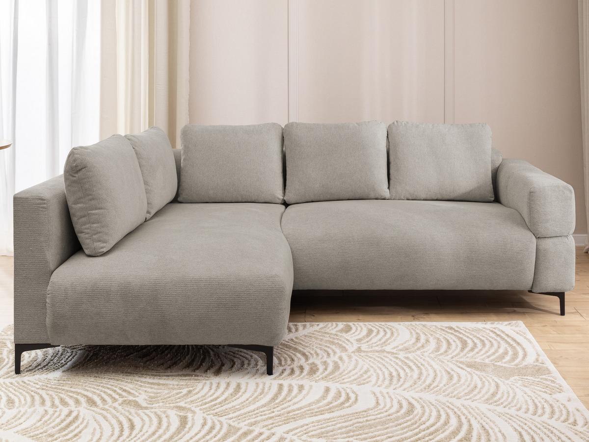 ECKSOFA Cardea in Bubble-Optik aus weichem Taupe Strukturstoff mit hohem Sitzkomfort - Ottomane links - Taupe/Schwarz, Holz/Textil (170/230cm) - S-Style