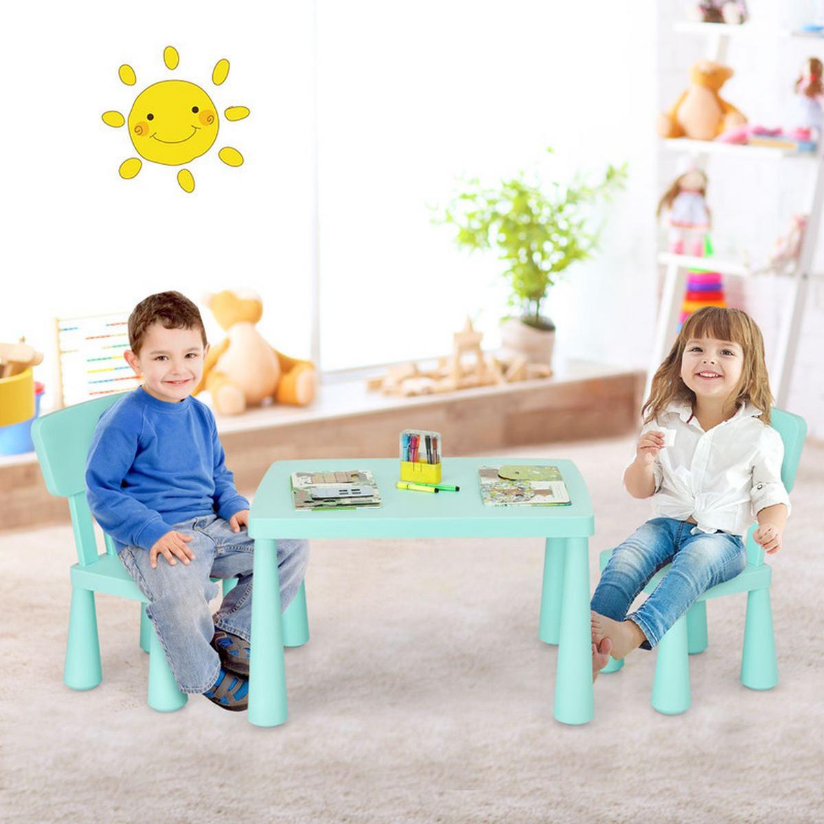 KINDERTISCH mit 2 Stühlen grün(3-tlg) - Grün, Kunststoff (76.5/49.5/54.5cm) - COSTWAY