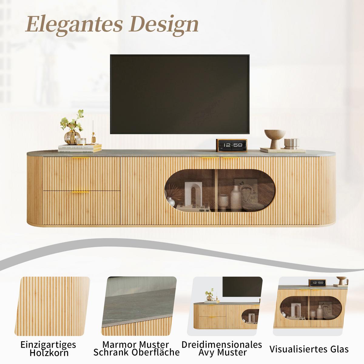 TV LOWBOARD holzoptik glas modern 172cm design - Naturfarben, Holzwerkstoff (172/45.5/38cm) - Urban Meuble