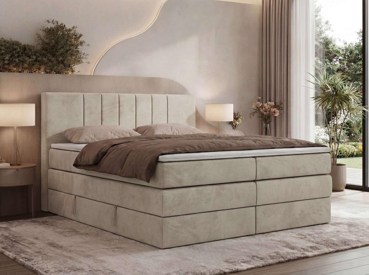 BOXSPRINGBETT INERO KING 140/200 - Beige Velvet - Topper T25 - H3 - Beige/Schwarz, Kunststoff/Textil (140/200cm) - MKS