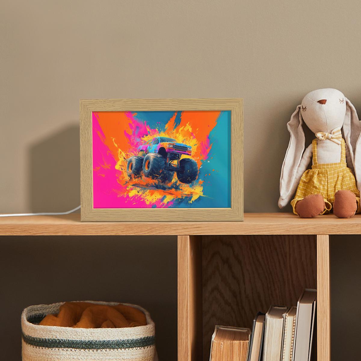 NACHTTISCHLAMPE Monstertruck - Abstrakt - Farbspritzer - Farbenfroh 20x15 cm - Pink, Holzwerkstoff (8/20/15cm) - OnlyWow