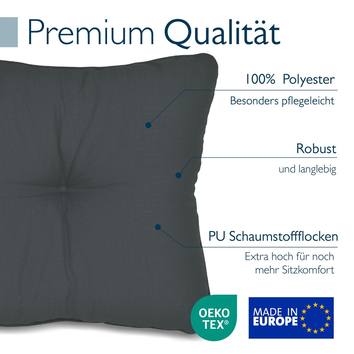 LOUNGEKISSEN Xluna Sitz 40x40x10cm mit Rücken 50x40x12cm Graphitgrau (2tlg) - Graphitfarben, Textil (40/50cm) - Beautissu 