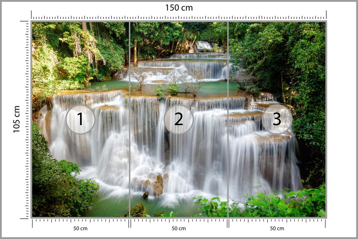 FOTOTAPETE für Esszimmer Panorama Waldwasserfall Bäume Pflanzen Natur 150x105 - Beige/Braun, Papier (150/105cm) - Muralo