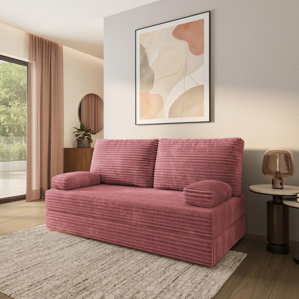 BETTSOFA SILAR aus Schaumstoff Kordstoff Rosa Schlaffunktion - Rosa, Textil (170/86/80cm) - MASSENO
