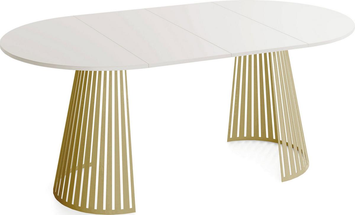 ESSTISCH Naro rund ausziehbar mit Goldenem Lamellen-Metallgestell, Beige Kaschmir 120-200/120/76 cm - Kaschmir/Beige, Holzwerkstoff/Metall (120/196/76cm) - WFL GROUP
