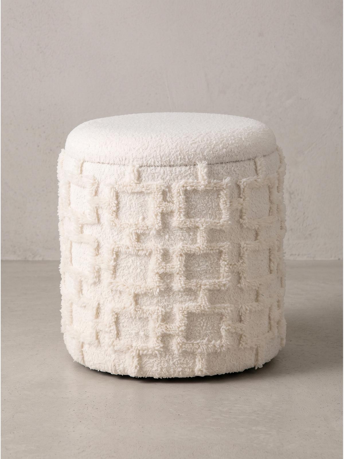 SITZHOCKER RHONE, Stoff, mit Textilbezug, mit Stauraum, Creme, Ø 40 x 45 cm - Beige/Creme, Textil (40/45/40cm) - KADIMA DESIGN