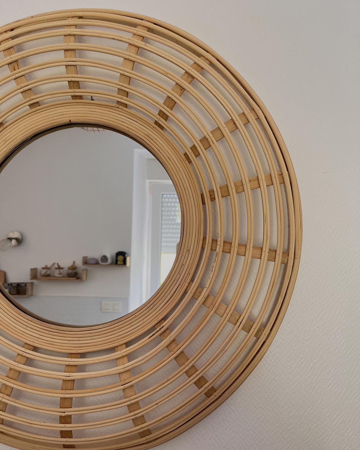 WANDSPIEGEL Bambusholz natürlich 60 cm Hanua - Beige/Naturfarben, Holz (60/60/6cm) - Beliani