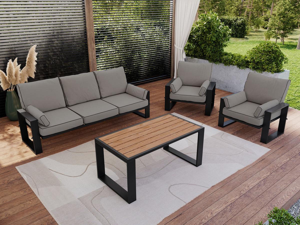 GARTENMÖBEL-SET ELBA: 1x Tisch, 1x Sofa, 2x Sessel - Grau - Grau, Textil - MKS