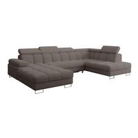 WOHNLANDSCHAFT mit Schlaffunktion und Bettkasten Ottomane RECHTS COMA U 345x203x79 Braun Bouclé - Dunkelbraun, Holzwerkstoff/Textil (203/79/345cm) - ALTDECOR