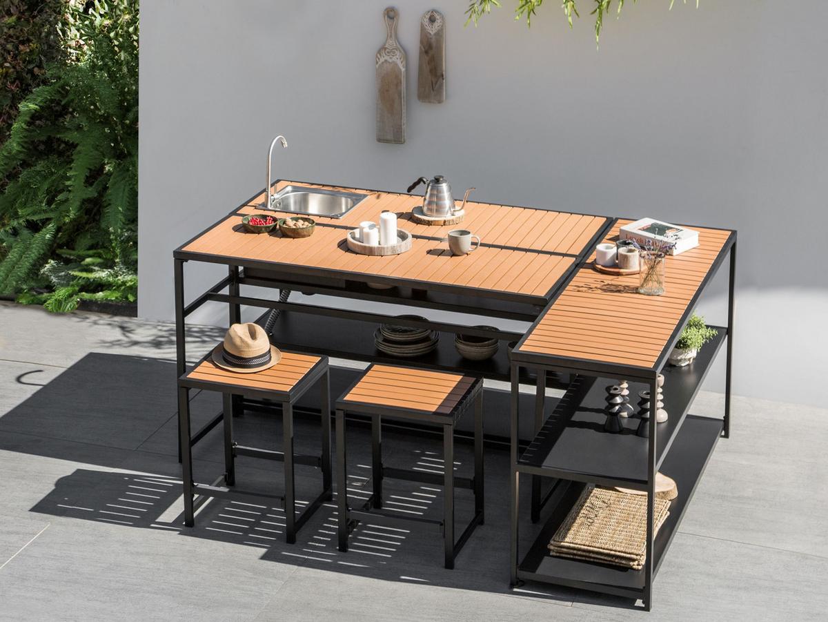 GARTENMÖBEL-SET 2-Sitzer Schwarz Avetrana - Hellbraun/Schwarz, Metall - Beliani