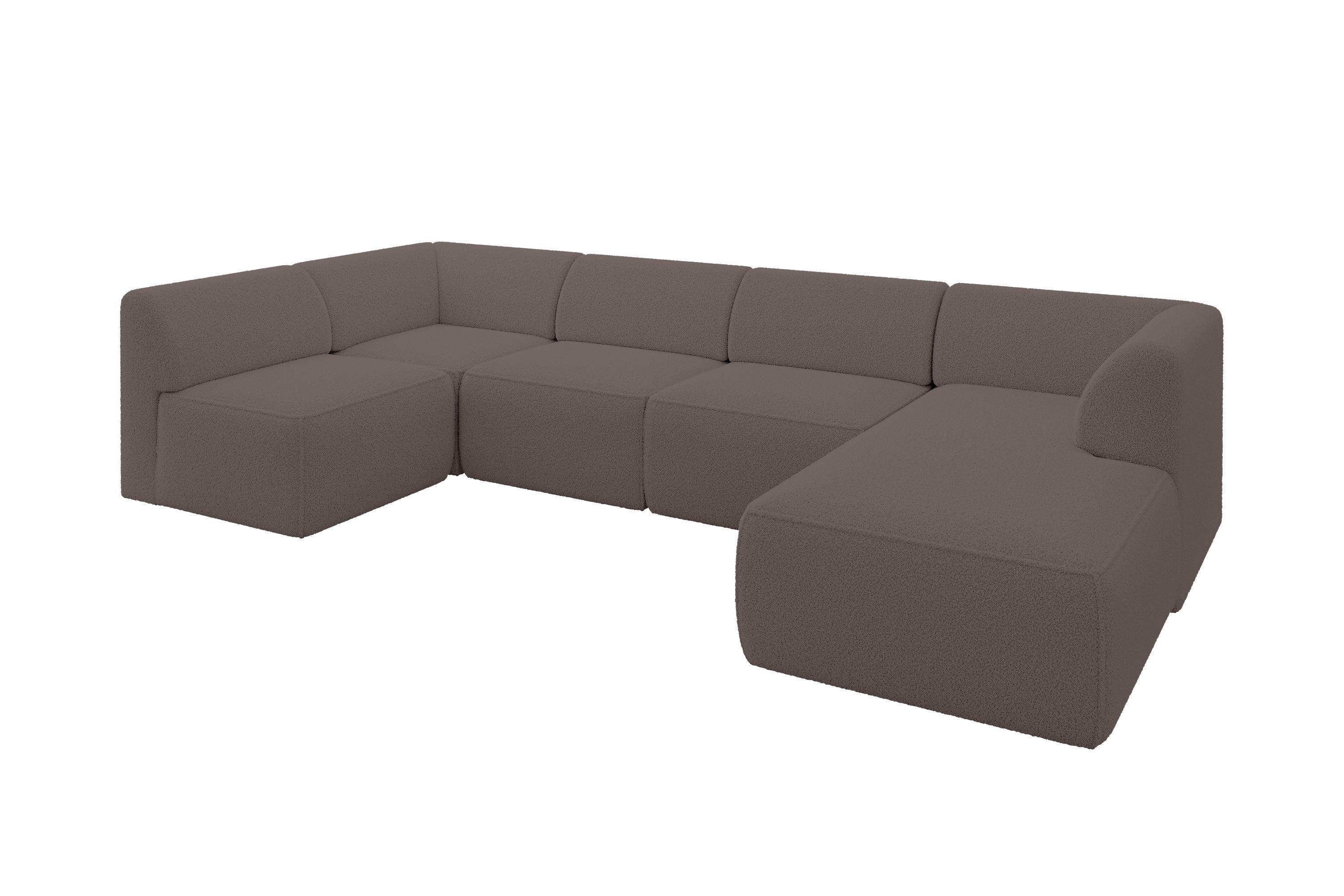 WOHNLANDSCHAFT Ottomane Rechts MOVO-L 345x180x78 cm Braun Bouclé - Braun, Holzwerkstoff/Kunststoff (180/78/345cm) - ALTDECOR