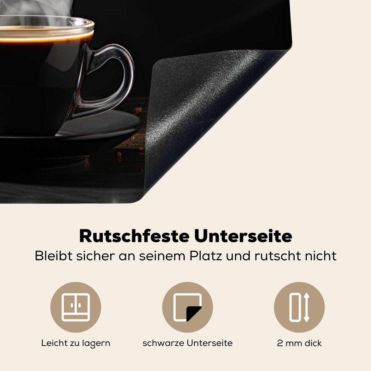 HERDABDECKPLATTE Kaffee - Schwarz - Bohnen - Heiß - Tasse Herdabdeckung Induktionsfeld 60x52 cm - Schwarz, Kunststoff (60/52/0.2cm) - MuchoWow