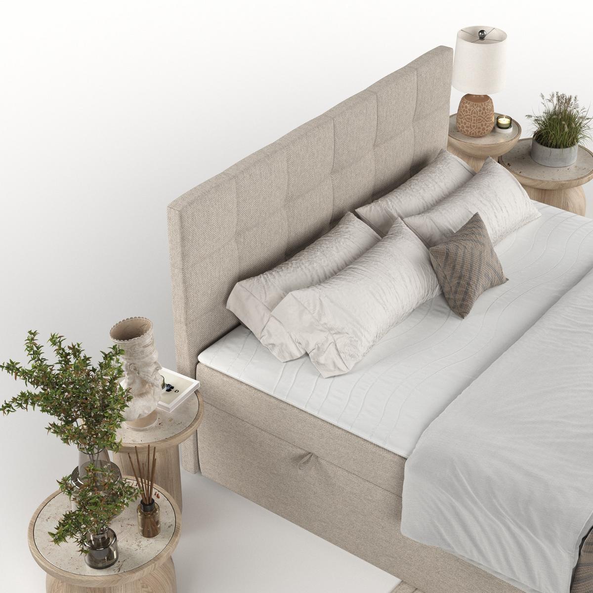 BOXBETT Lean 140/200 cm Hellbeige im Megan Stoff - Sandfarben/Schwarz, Holz/Holzwerkstoff (140/200cm) - AltaBeds