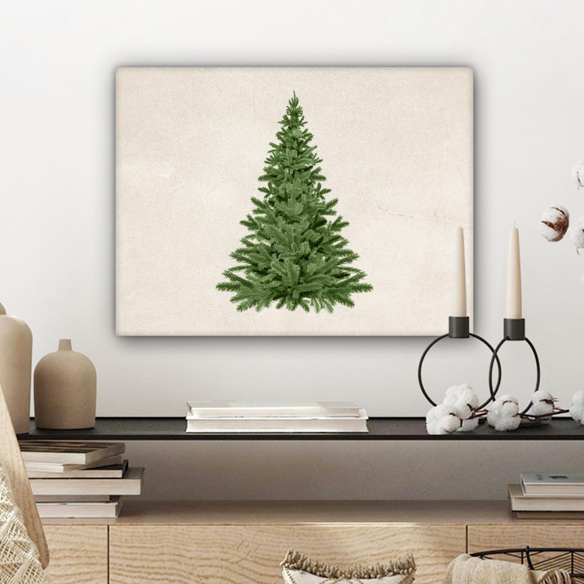 LEINWANDBILD Weihnachtsbaum - Grün - Weihnachten - Feiertage Wandbild 40x30 cm - Olivgrün, Textil (40/30cm) - MuchoWow