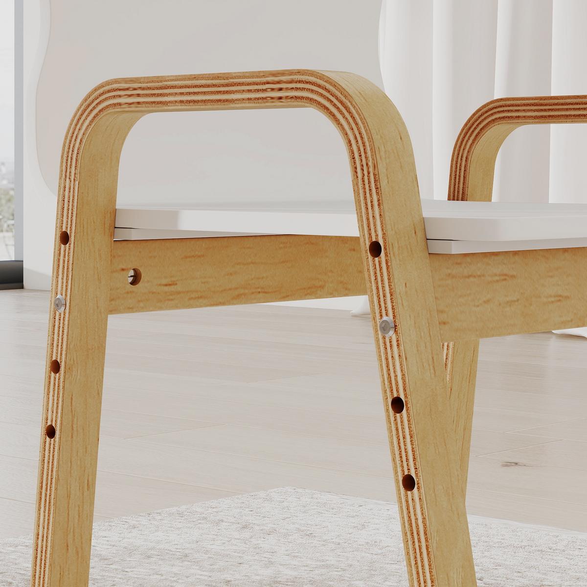 KINDERSTUHL aus Holz Höhenverstellbar mit Armlehne 2er Set - Birkefarben/Weiß, Holz/Birkenholz (34/61.5/39cm) - AIYAPLAY